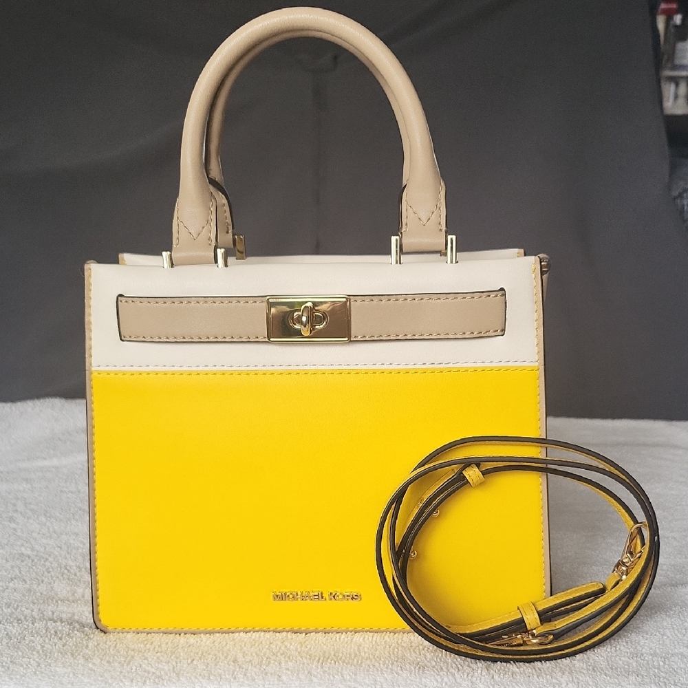 Michael Kors Yellow and Cream Handbag